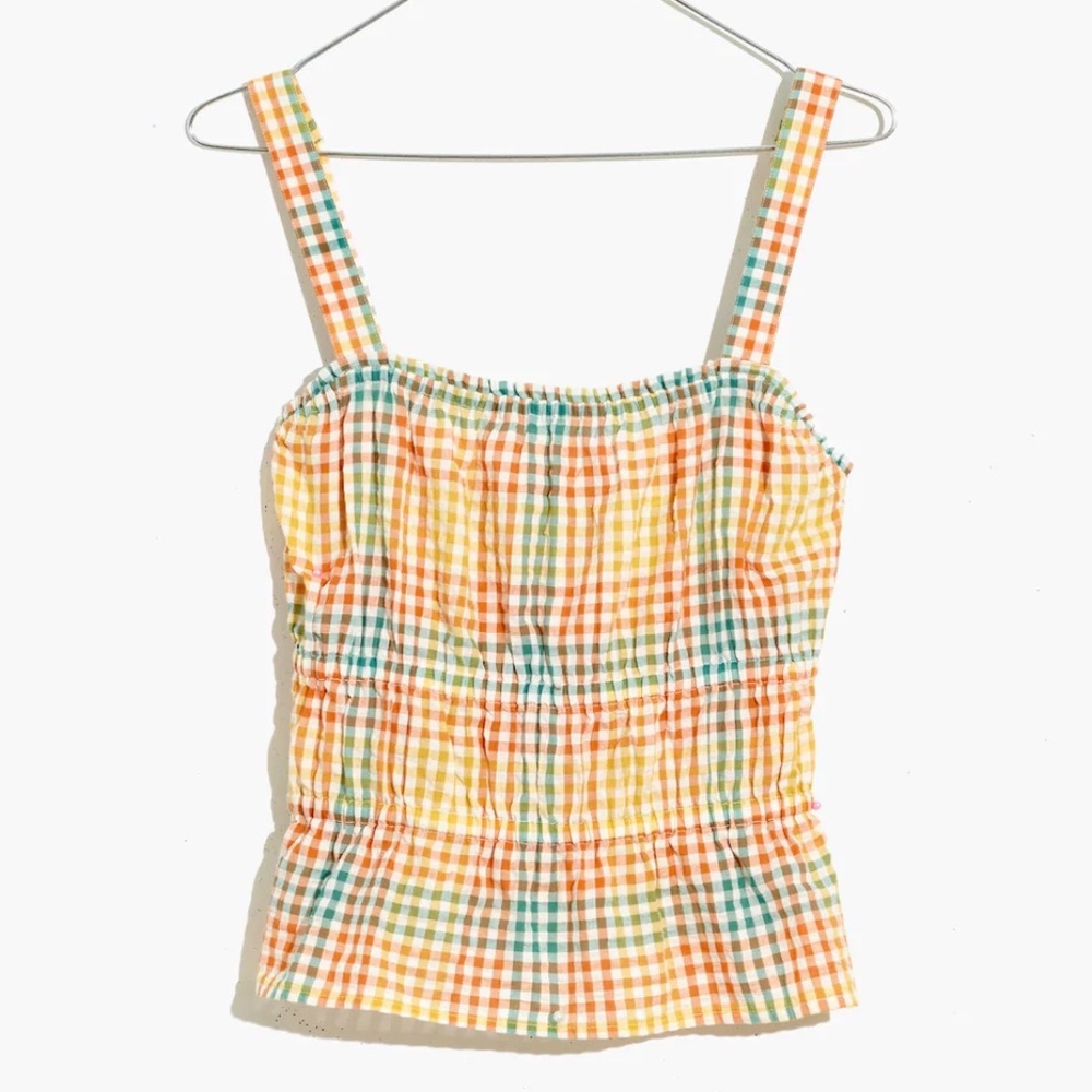 Madewell Seersucker Sophia Peplum Tank in Rainbow Gingham Check